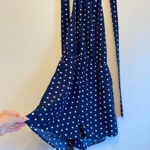 Navy Blue Polka Dot Halter Romper – Size S